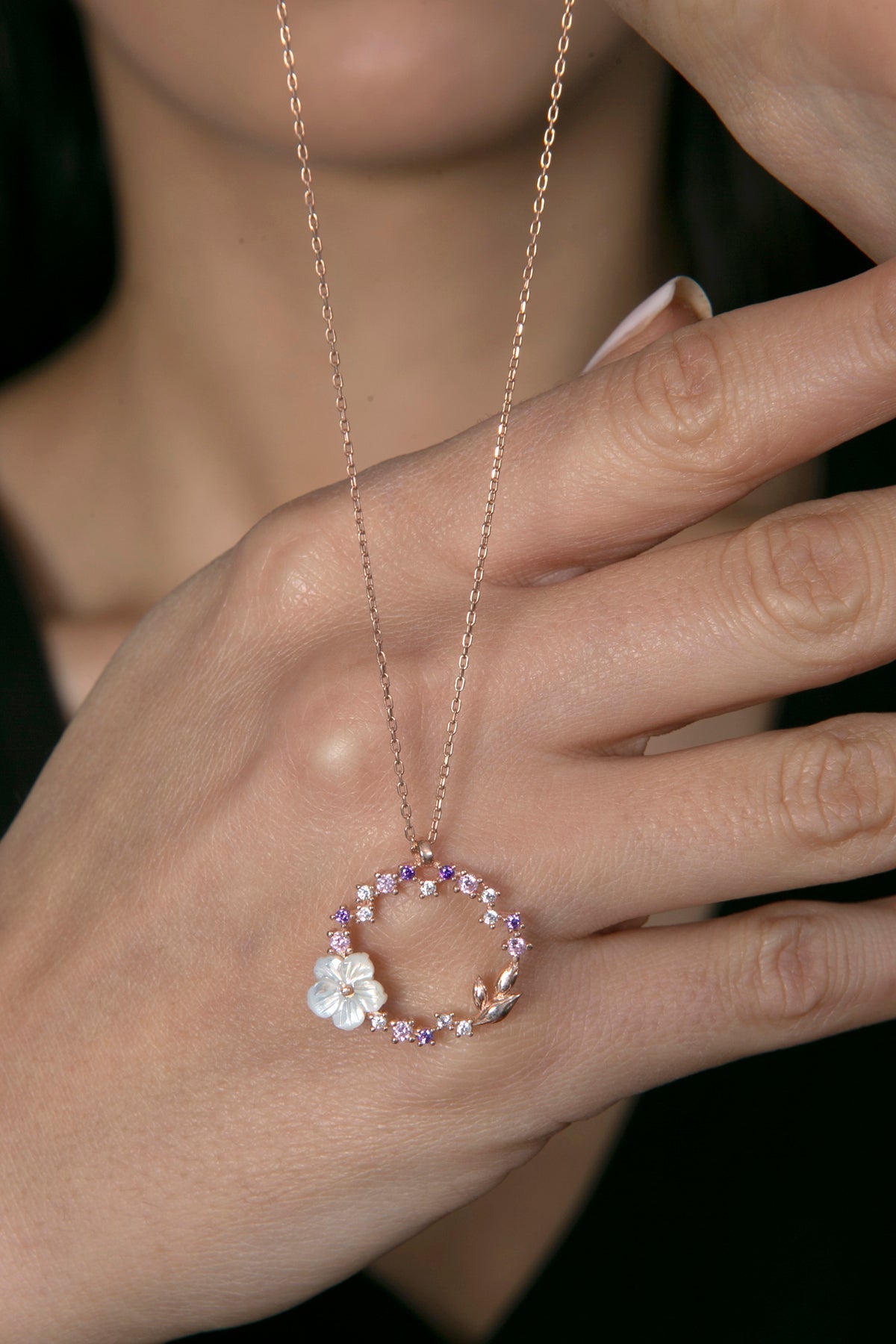 Women's 925 Sterling Silver Magnolia Flower Pendant Necklace