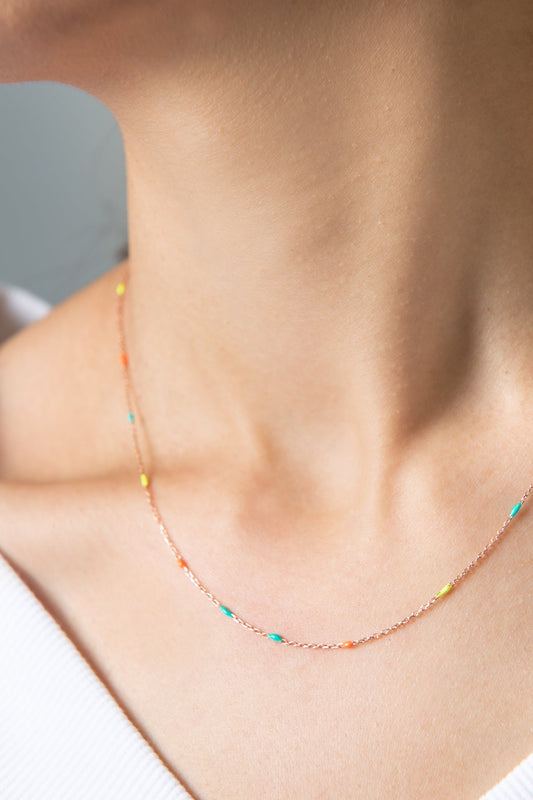 Women's 925 Sterling Silver Necklace with Colorful Stone Detail