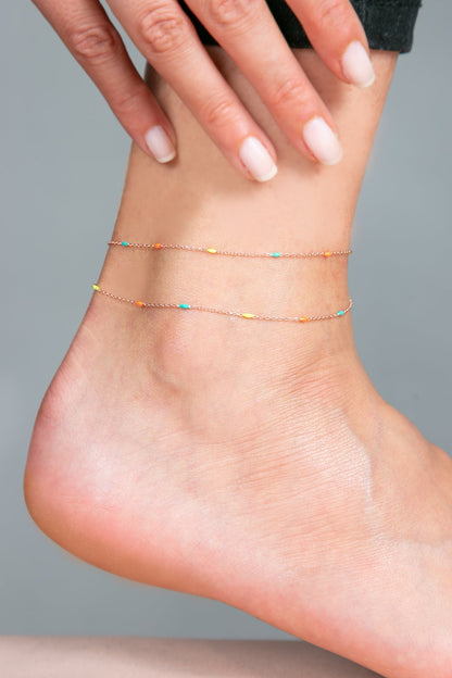 Women's 925 Sterling Silver Anklet with Colored Stone Detail