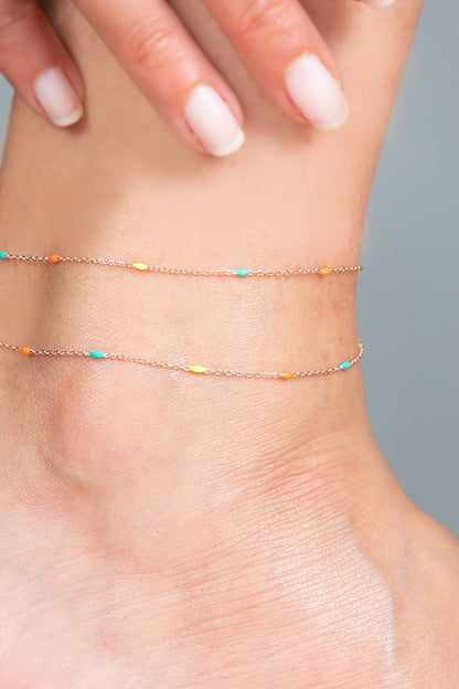 Women's 925 Sterling Silver Anklet with Colored Stone Detail