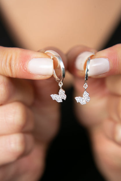 Women's 925 Sterling Silver Hoop Earrings with Butterfly Detail
