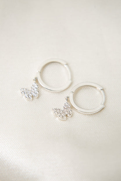 Women's 925 Sterling Silver Hoop Earrings with Butterfly Detail