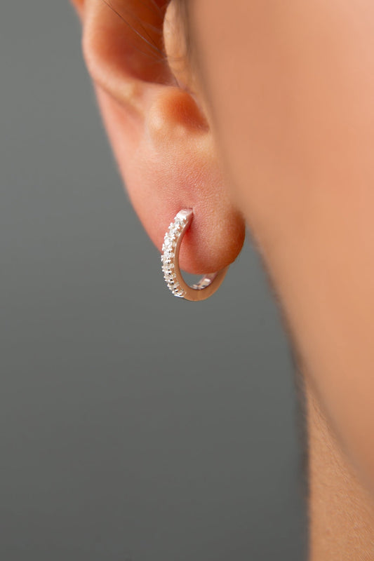 Women's Stone-Detailed Hoop Earrings in 925 Sterling Silver