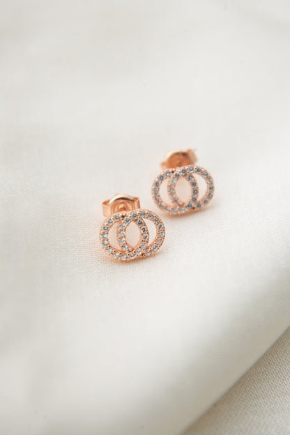 Women's 925 Sterling Silver Earrings with Stone Detail Interlocking Hoop Design and Rose Coating