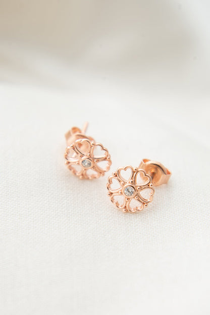 Women's Stone Detailed Flower Model Rose Plated 925 Sterling Silver Earrings