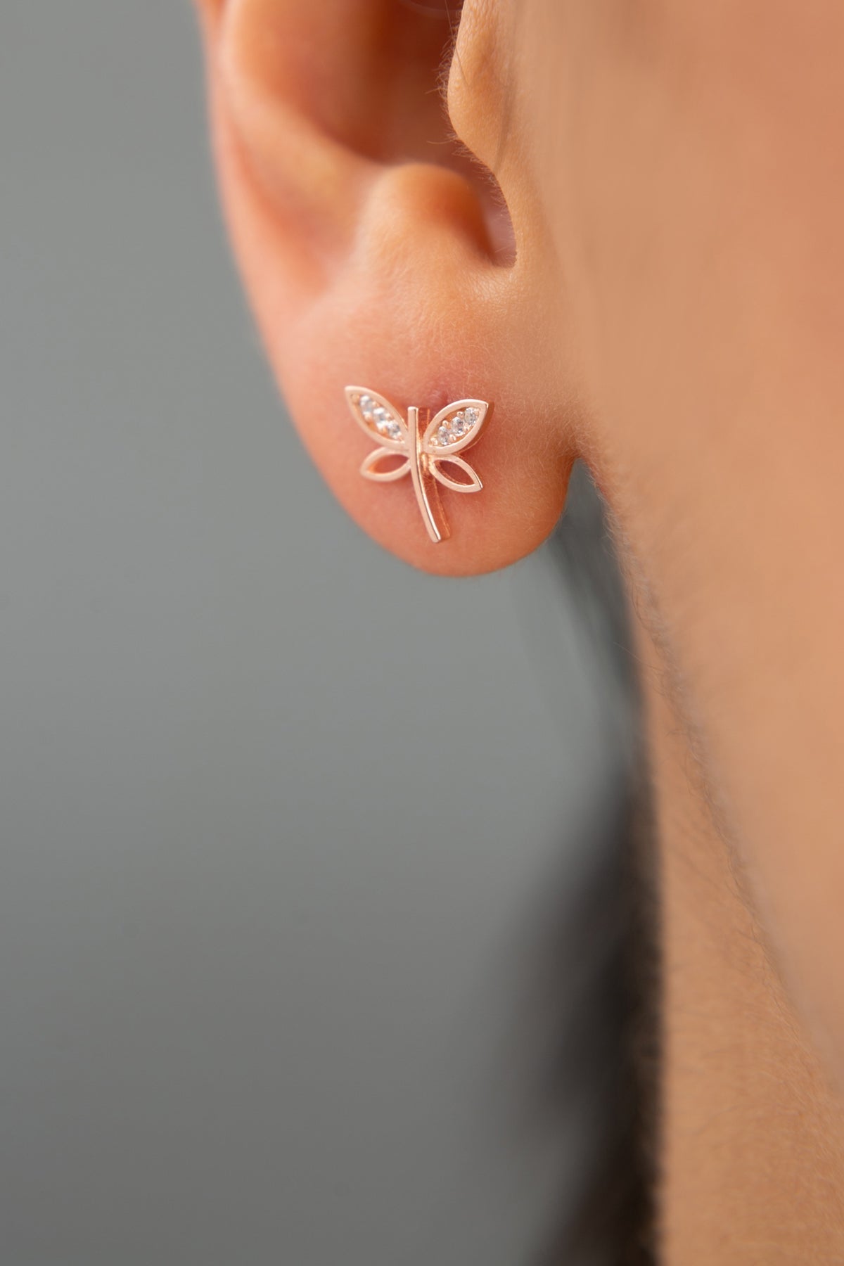 Women's Rose-Plated Dragonfly Earrings in 925 Sterling Silver