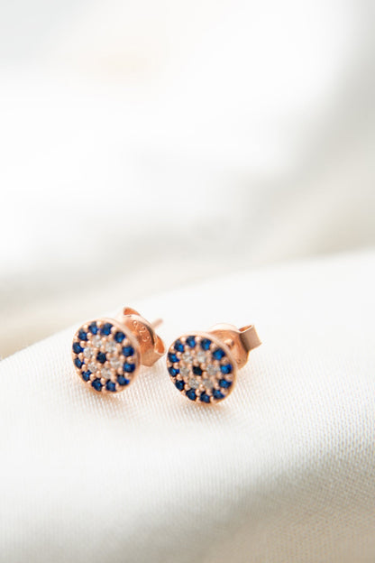 Women's Evil Eye Model Rose Plated 925 Sterling Silver Earrings