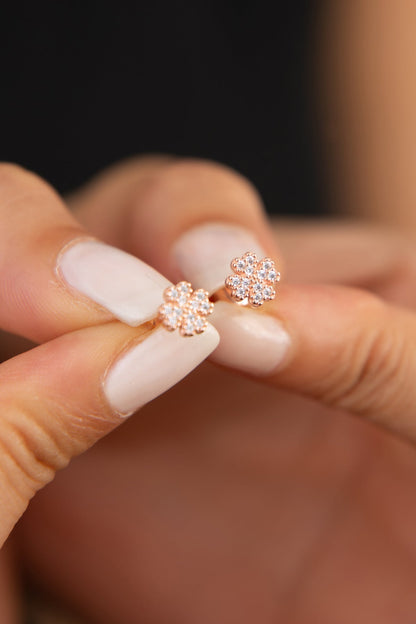 Women's Rose Gold-Plated 925 Sterling Silver Flower Earrings with Stone Detail