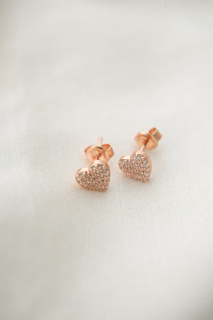 Women's Heart Model Rose Plated 925 Sterling Silver Earrings