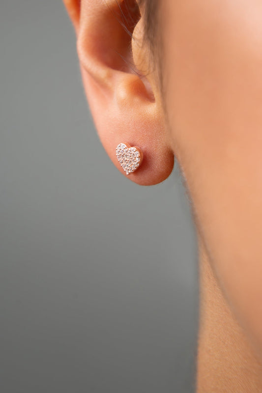 Women's Heart Model Rose Plated 925 Sterling Silver Earrings