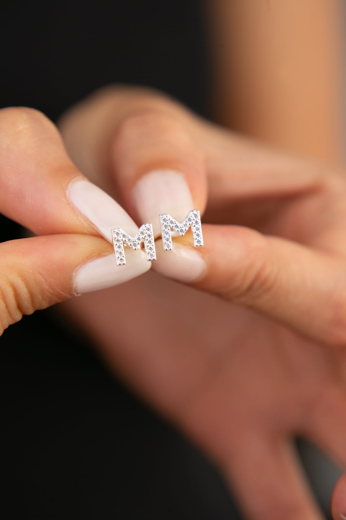 Women's M Initial 925 Sterling Silver Earrings