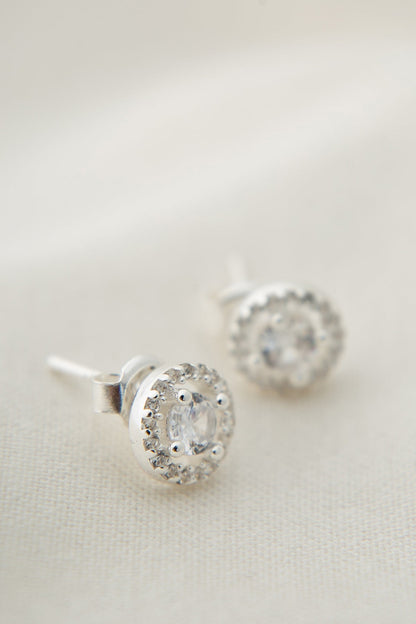 Women's Single Stone Detail 925 Sterling Silver Earrings