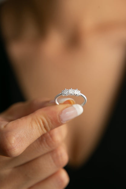 Women's Row Stone Detail 925 Sterling Silver Ring