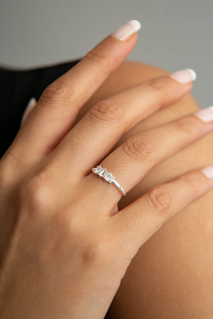 Women's Row Stone Detail 925 Sterling Silver Ring