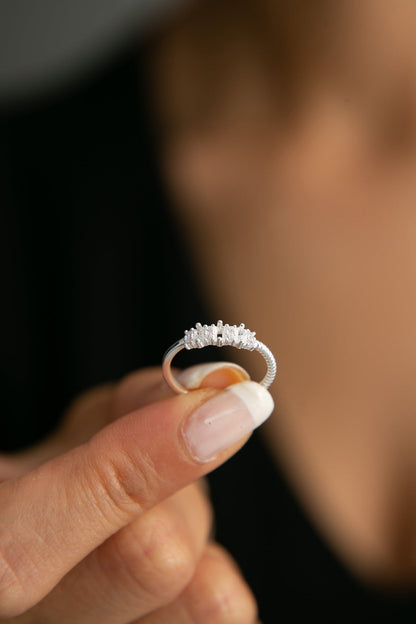 Women's Row Stone Detail 925 Sterling Silver Ring