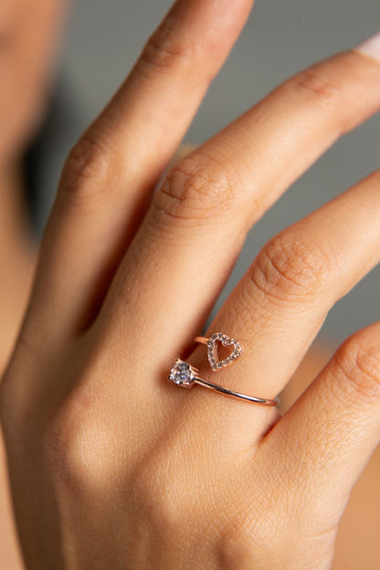 Women's Heart-Detailed 925 Sterling Silver Ring