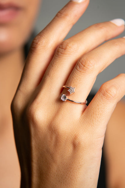 Women's Star-Detailed 925 Sterling Silver Ring