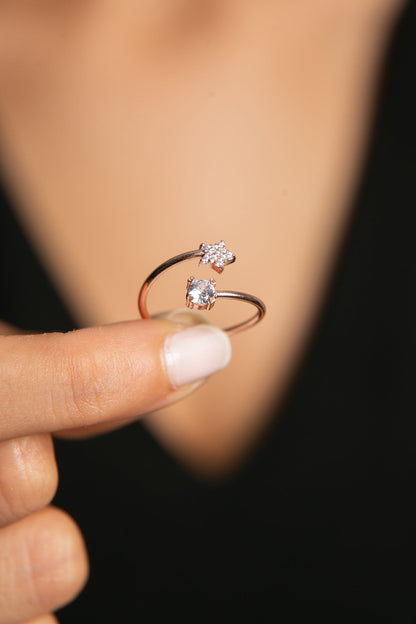 Women's Star-Detailed 925 Sterling Silver Ring