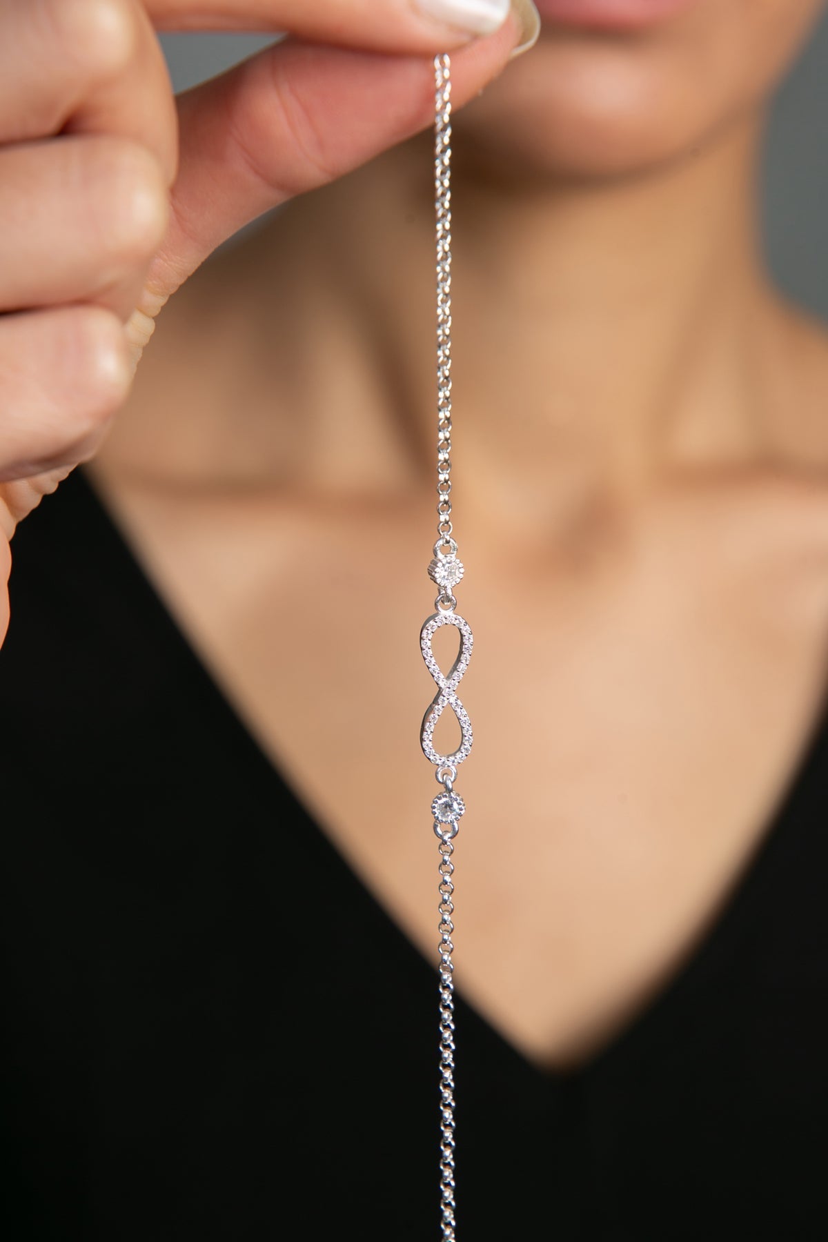 Women's Rhodium-Plated Infinity Model 925 Sterling Silver Bracelet