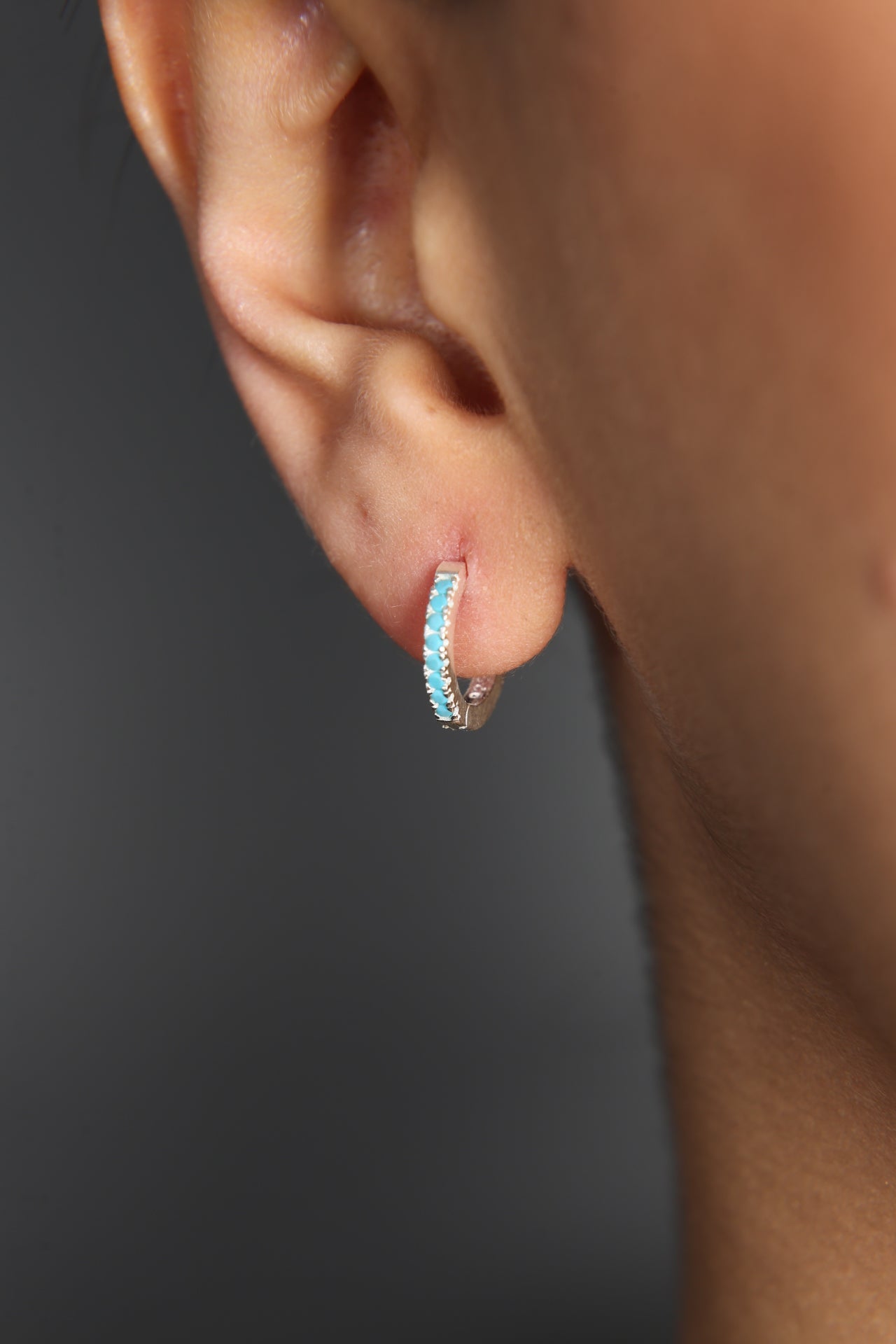 Women's Stone Hoop Model 925 Sterling Silver Earrings