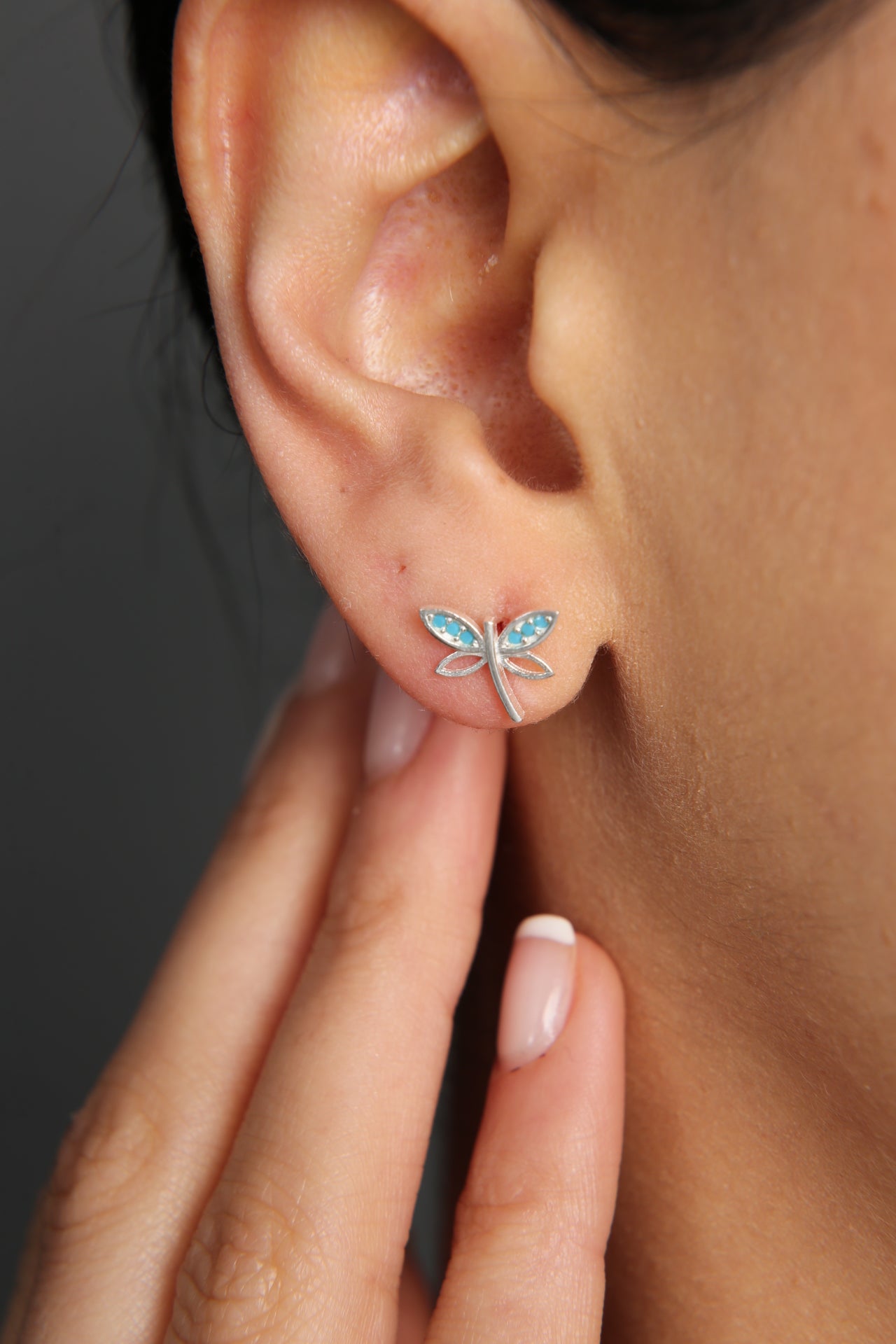Women's Stone Dragonfly Model 925 Sterling Silver Earrings