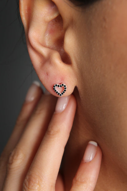 women's black stone heart model 925 sterling silver earrings: