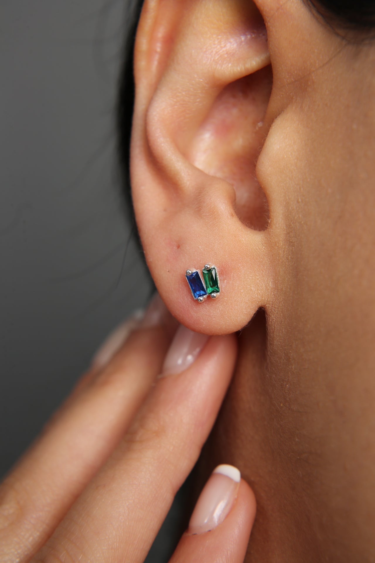 Women's Colorful Baguette Stone Minimal Model 925 Sterling Silver Earrings