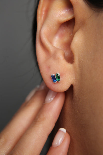 Women's Colorful Baguette Stone Minimal Model 925 Sterling Silver Earrings