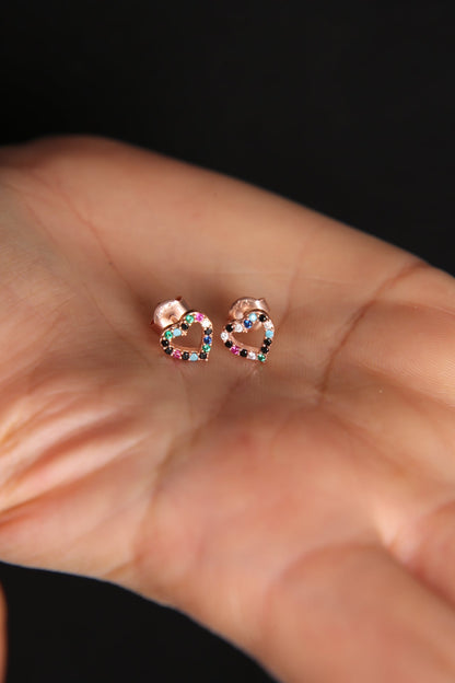 Women's Mixed Stone Heart Earrings in 925 Sterling Silver
