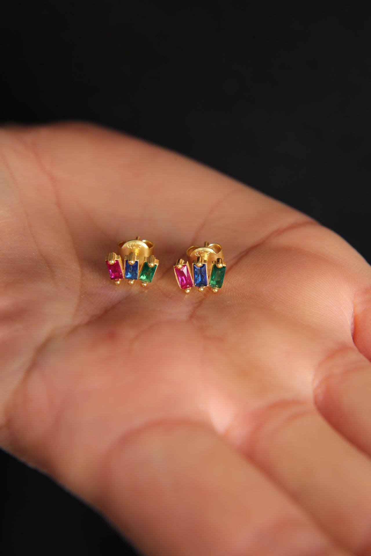 Women's Colorful Baguette Stone Minimal Model 925 Sterling Silver Earrings
