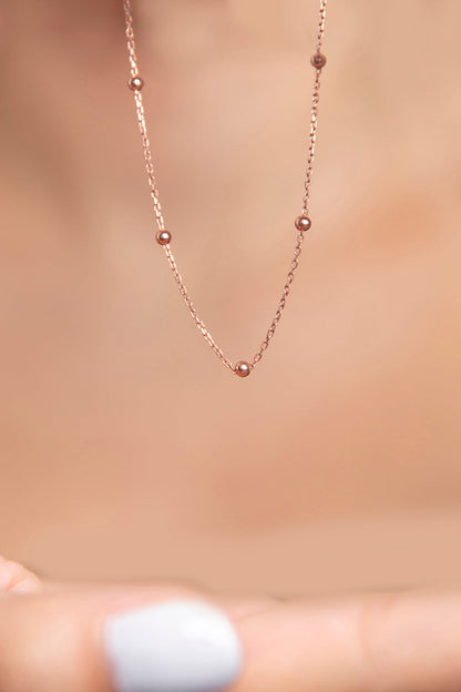 Women's Rose Plated 925 Sterling Silver Necklace with Ball Chain