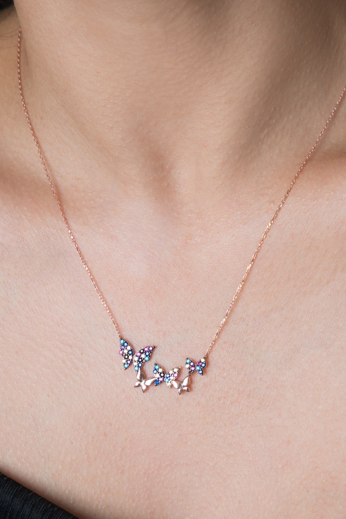 Women's Rose Gold Plated 925 Sterling Silver Butterfly Necklace