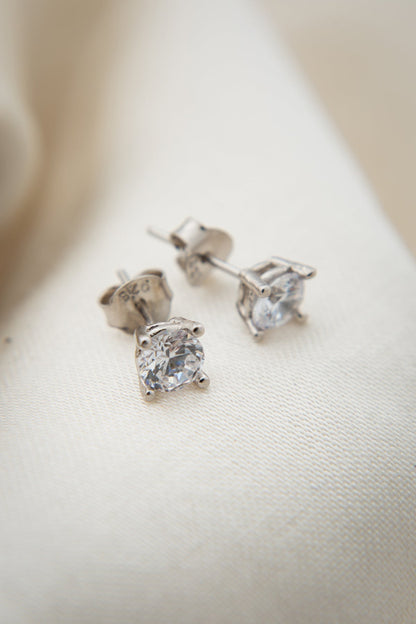 Women's Single Stone Model 925 Sterling Silver Earrings