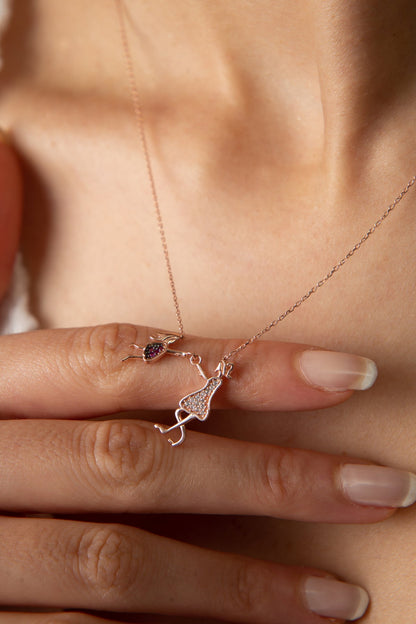 Women's 925 Sterling Silver Rose-Plated Mother and Child Necklace