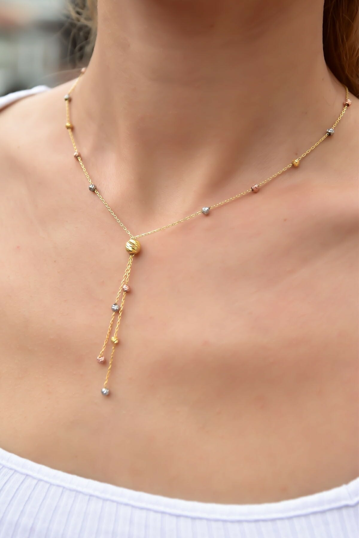 Women's 3-Color Doric Cluster 925 Sterling Silver Necklace