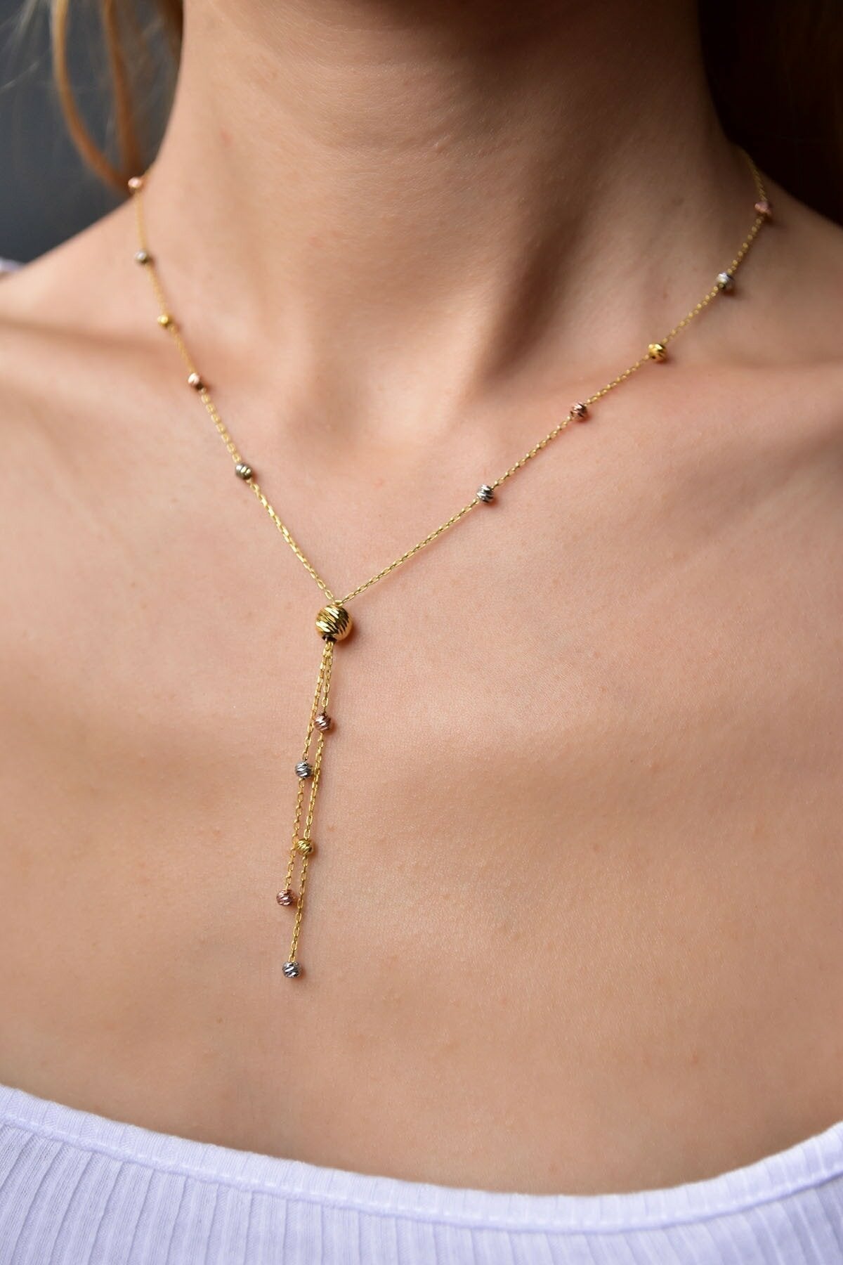 Women's 3-Color Doric Cluster 925 Sterling Silver Necklace