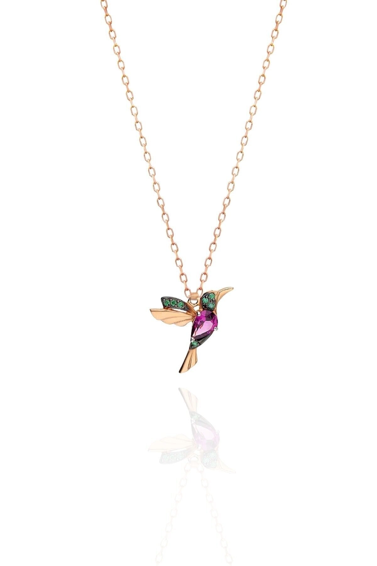 Women's Ruby Bird Design 925 Sterling Silver Necklace