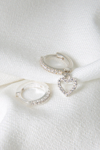 Women's Heart Model 925 Sterling Silver Double Earrings Set