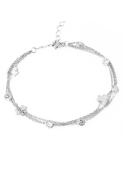 Women's 925 Sterling Silver Bracelet with Stone and Clover Detail