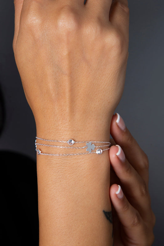 Women's 925 Sterling Silver Bracelet with Stone and Clover Detail