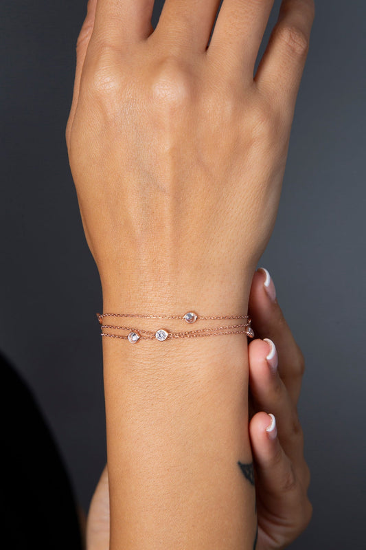 Women's 925 Sterling Silver Rose Gold Plated Bracelet with Stone Detail