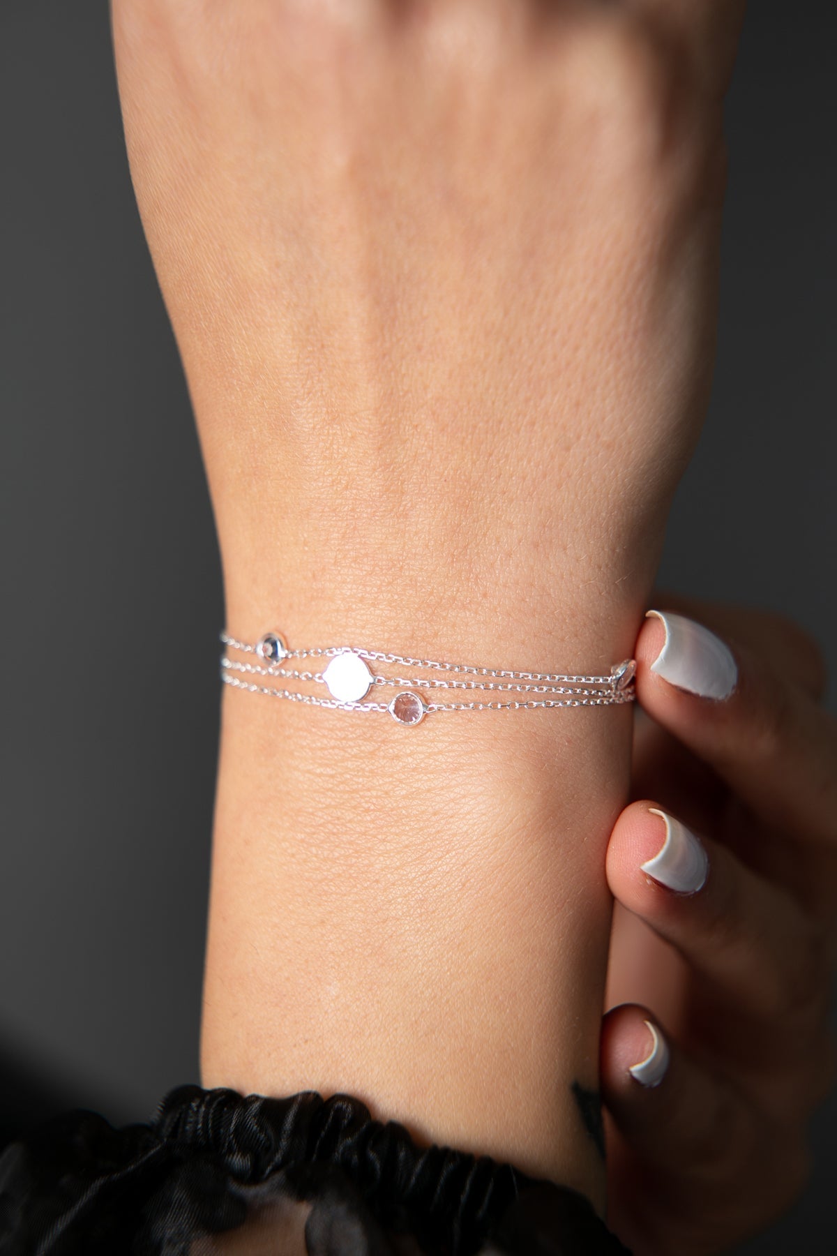 Women's Gemstone Plaque Detailed 925 Sterling Silver Bracelet