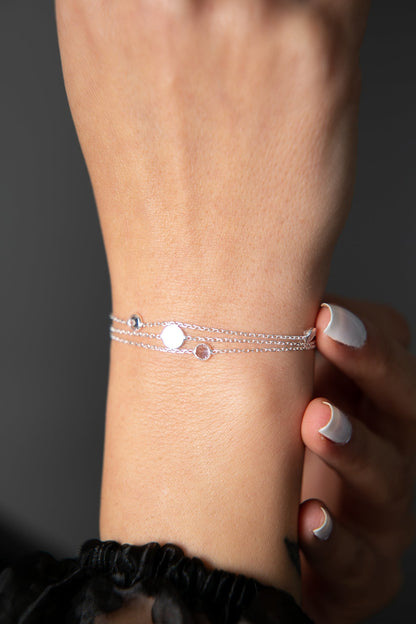 Women's Gemstone Plaque Detailed 925 Sterling Silver Bracelet