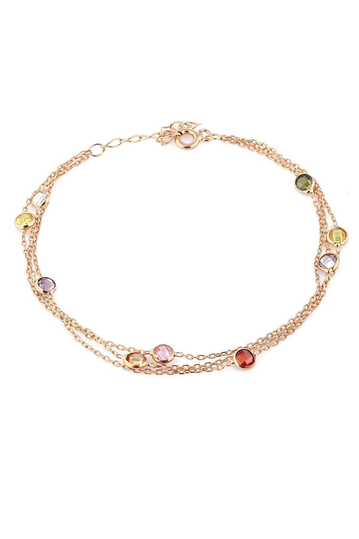 Women's Coloured Stone Detailed Rose Plated 925 Sterling Silver Bracelet