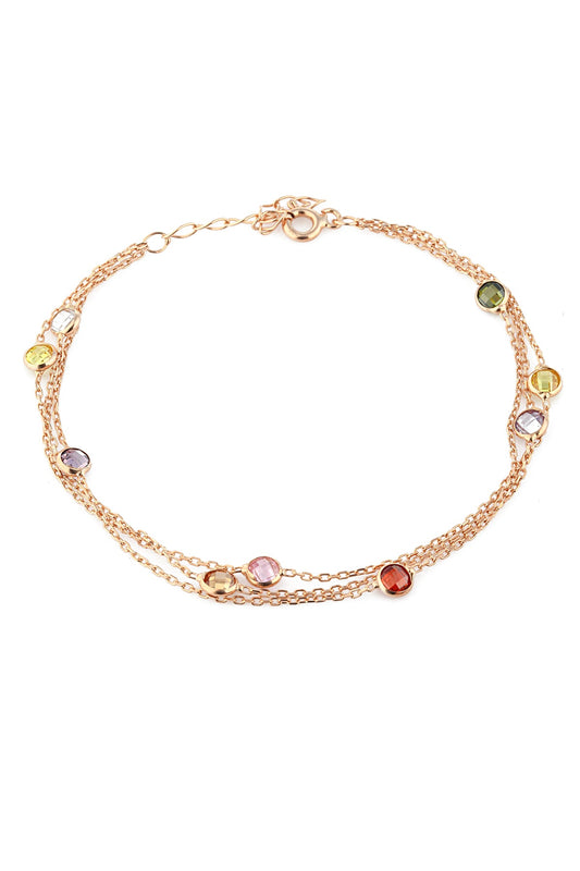 Women's Coloured Stone Detailed Rose Plated 925 Sterling Silver Bracelet