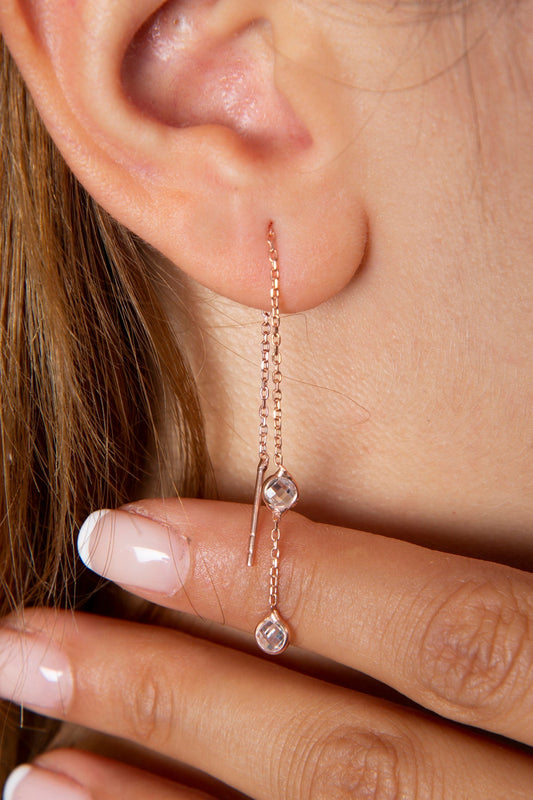 Women's Row Stone Rose Plated 925 Sterling Silver Earrings