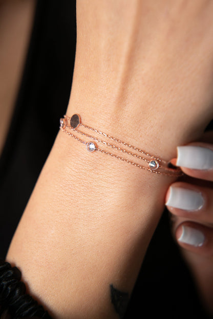 Women's Stone-Embellished Plate Detail 925 Sterling Silver Bracelet