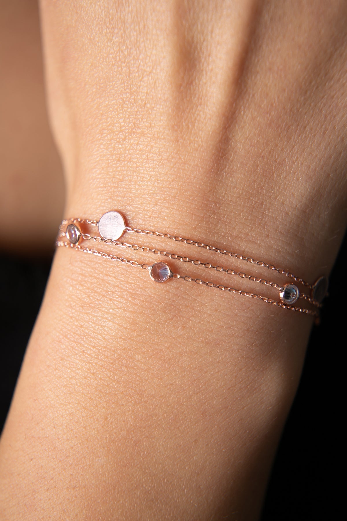 Women's Stone-Embellished Plate Detail 925 Sterling Silver Bracelet