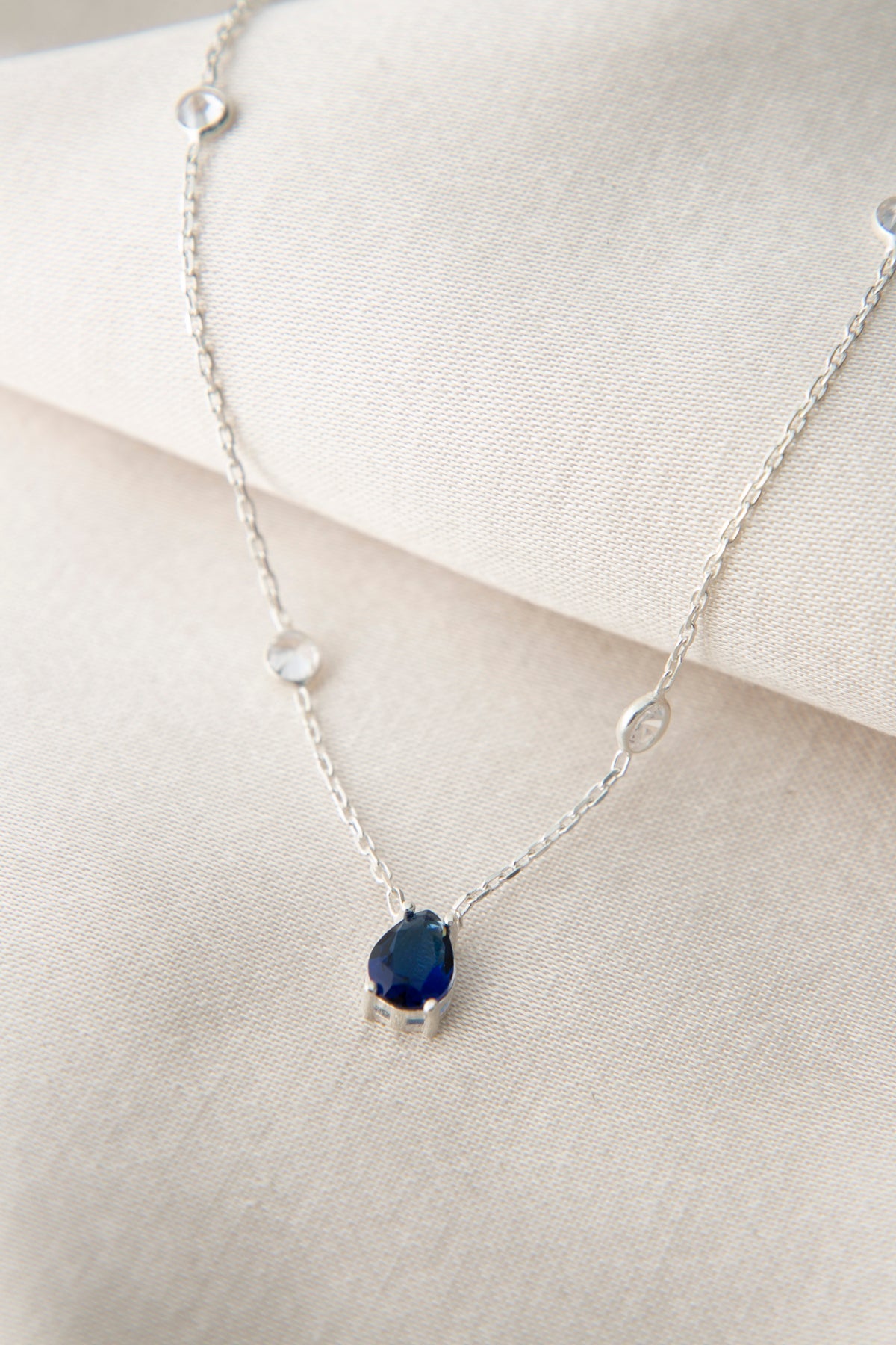Women's 925 Sterling Silver Teardrop Necklace with Stones