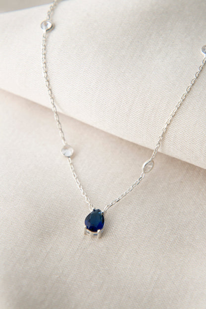 Women's 925 Sterling Silver Teardrop Necklace with Stones
